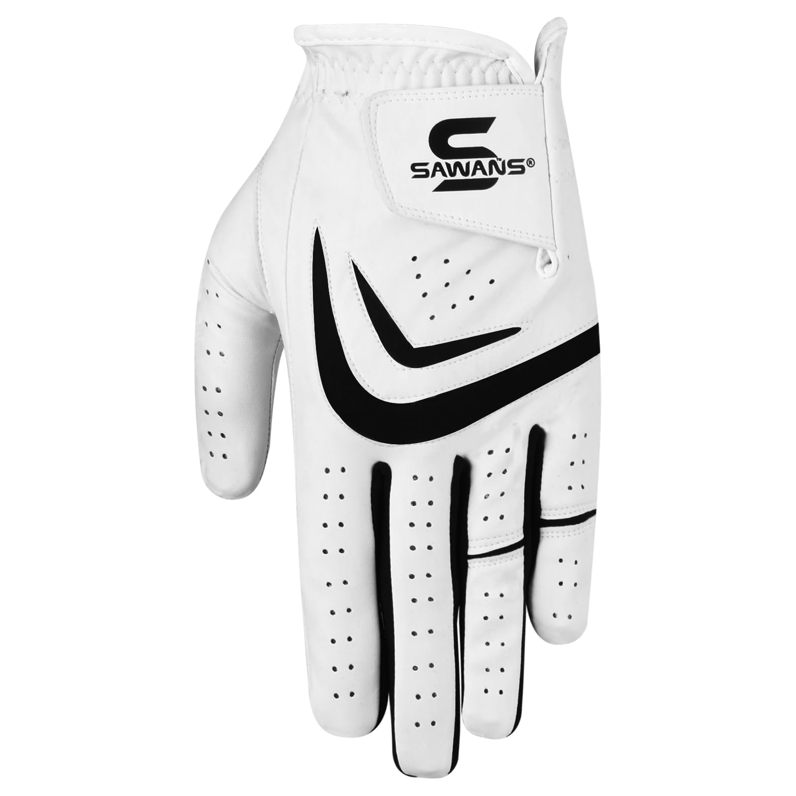 SAWANS Golf Glove Men Left Hand Right Non Slip Leather Grip Golfer Gloves All Weather Soft Durable Comfortable Flexible Wear Golfing Performance (White, M/L, Left Hand)