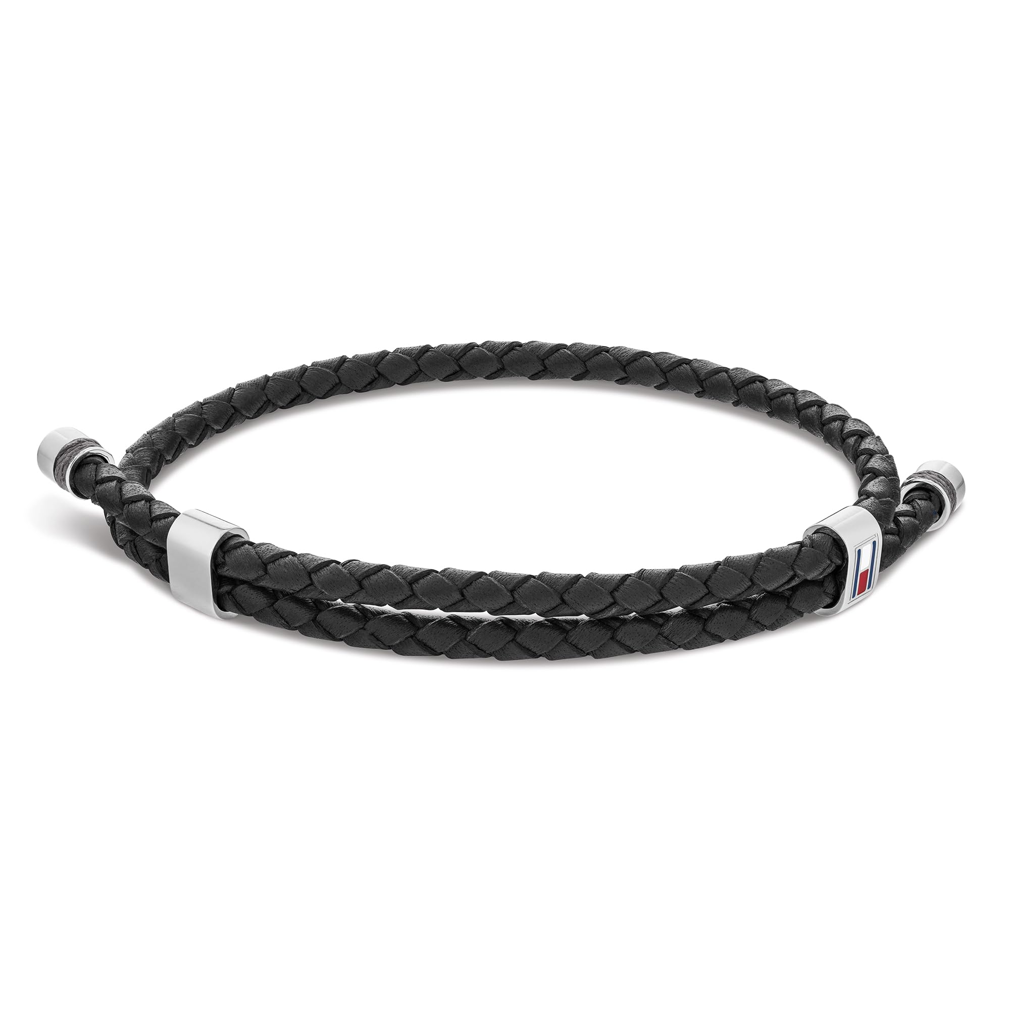 Tommy Hilfiger Jewelry Men's Bracelet with Double-Wrap Braided Black Leather - 2790224