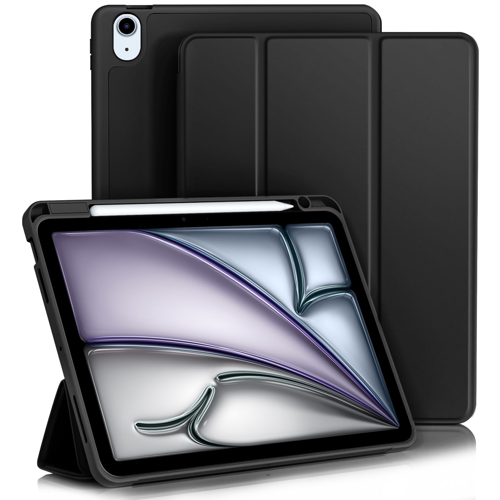 Vobafe Case for iPad Air 11 Inch Case M4/M3/M2(2026/2025/2024), iPad Air 5th 4th Generation(2022/2020）10.9 Inch, Flexible TPU Back Cover with Pencil Holder, Support Apple Pencil Charging-Black