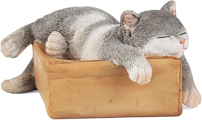 Tfro & Cile Fairy Garden Animal Statue Outdoor Miniature Sleeping Cat Figurine Resin Accessory - 5.1 Inch Length