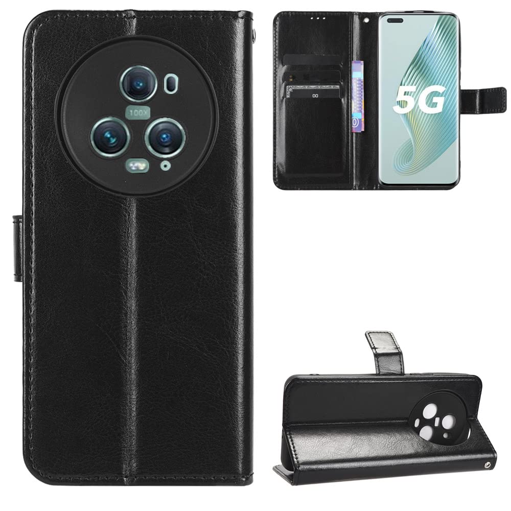 Honor Magic 5 Pro Case [Wallet Case] [Kickstand] [Card Slots] [Magnetic Flip Cover] Compatible with Honor Magic 5 Pro Smartphone(Black)