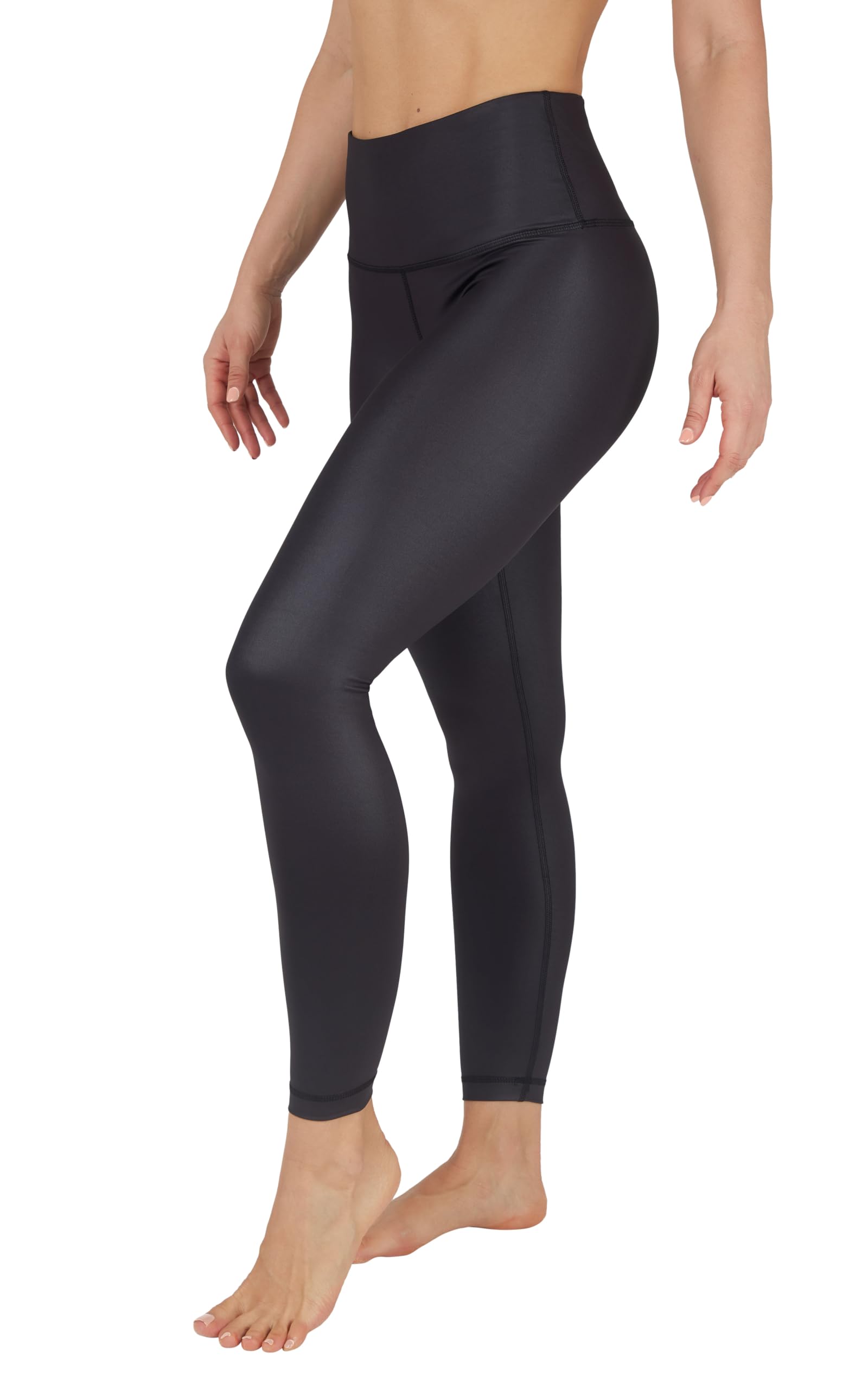 Photo 1 of 90 Degree By Reflex Women's High Waisted Tummy Control Squat Proof Faux Leather Pleather Ankle Leggings - Black Cire - Medium