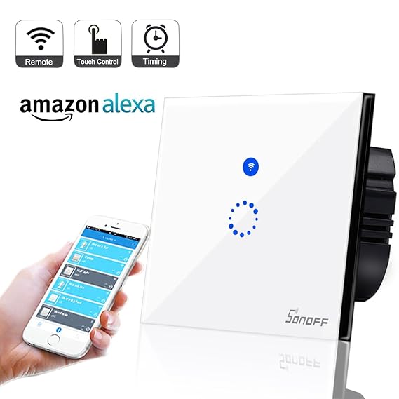 Sonoff EU Stecker Wifi Wireless Touch Fernbedienung gehärtetes Glas Schalter Panel LED Licht Wandschalter