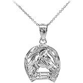 .925 Sterling Silver Good Luck Horseshoe Charm Horse Head Pendant Necklace with Rolo Chain and Pendant only