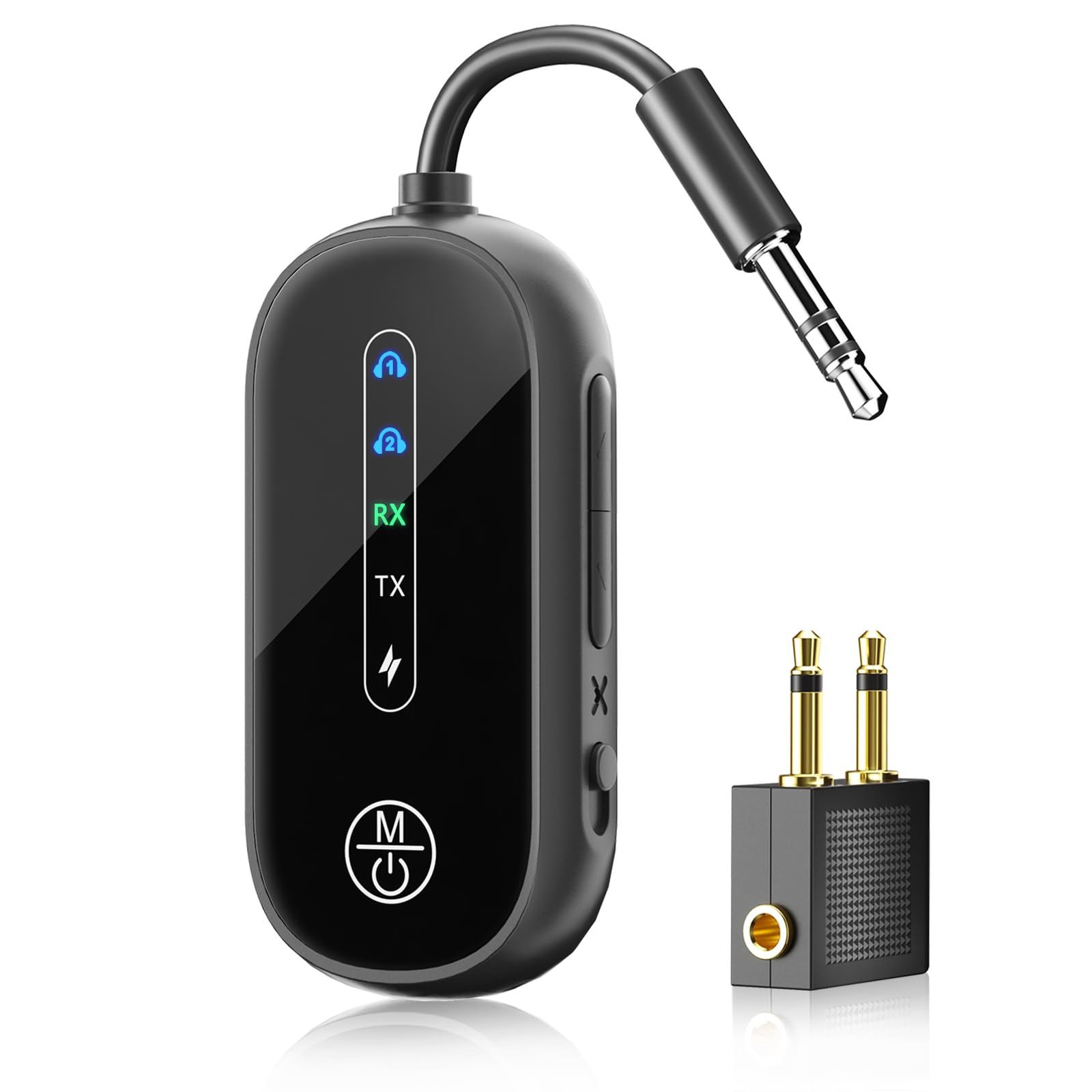 Tolvalue Dual Link Airplane Bluetooth 5.4 Transmitter & Receiver 2-in-1 Bluetooth Adapter Airplane Travel Essentials Wireless Receiver 3.5MM AUX Jack Adapter on Flight/TV/Car Stereo/Gym