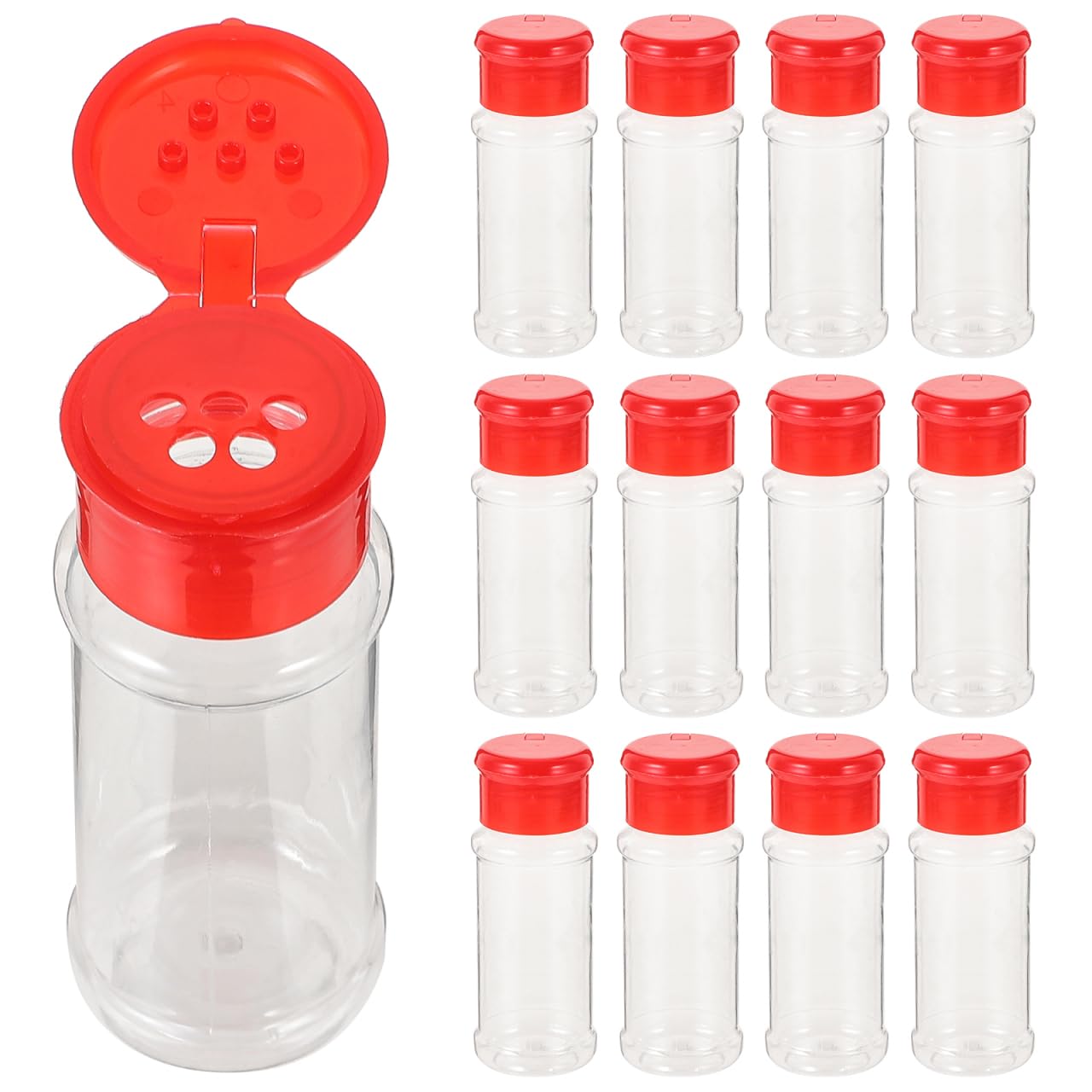 Lurrose 12pcs 10ml Plastic Spice Jars Seasoning Shaker Jar Seasoning Bottles with Sifter Lid Caps for Home, Kitchen and Dining Table, Red