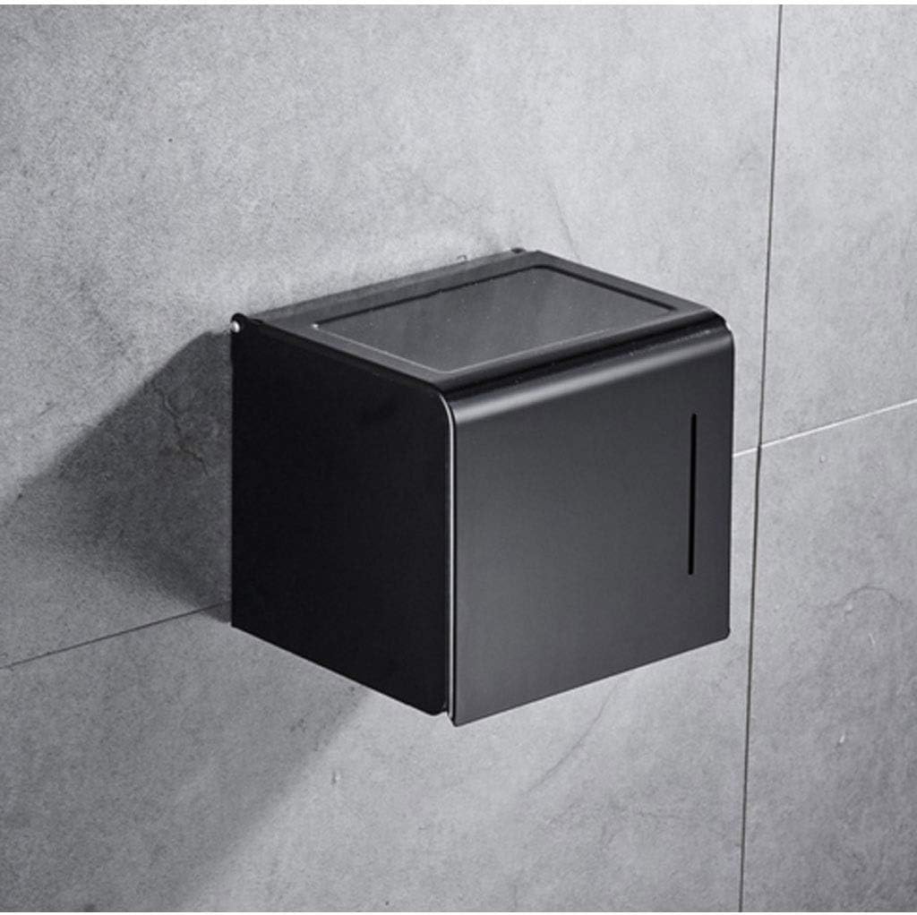 Ownlife Toilet Paper Holder Matte Black Aluminum Bathroom Roll Paper Wall Mounted Mobile Phone Rack Paper Towel Holder Toilet Tissue Box