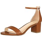 PIZZ ANNU Women's Low Block Chunky Heels Sandals Comfortable Open Toe Ankle Strap Party Dress Pump Shoes Strappy Buckle Heeled Sandal with 2 Inches Tall Thick Heel Design