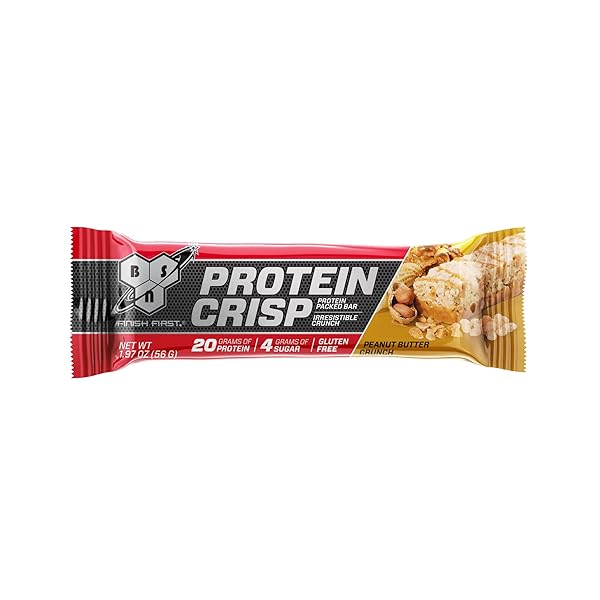 BSN PROTEIN CRISP BAR, PEANUT BUTTER CRUNCH, 20 GRAM PROTEIN SNACK BARS WITH WHEY AND FIBER, GLUTEN-FREE CRUNCHY ENERGY BARS FOR WORKOUT, FITNESS, ON-THE-GO, 12 COUNT