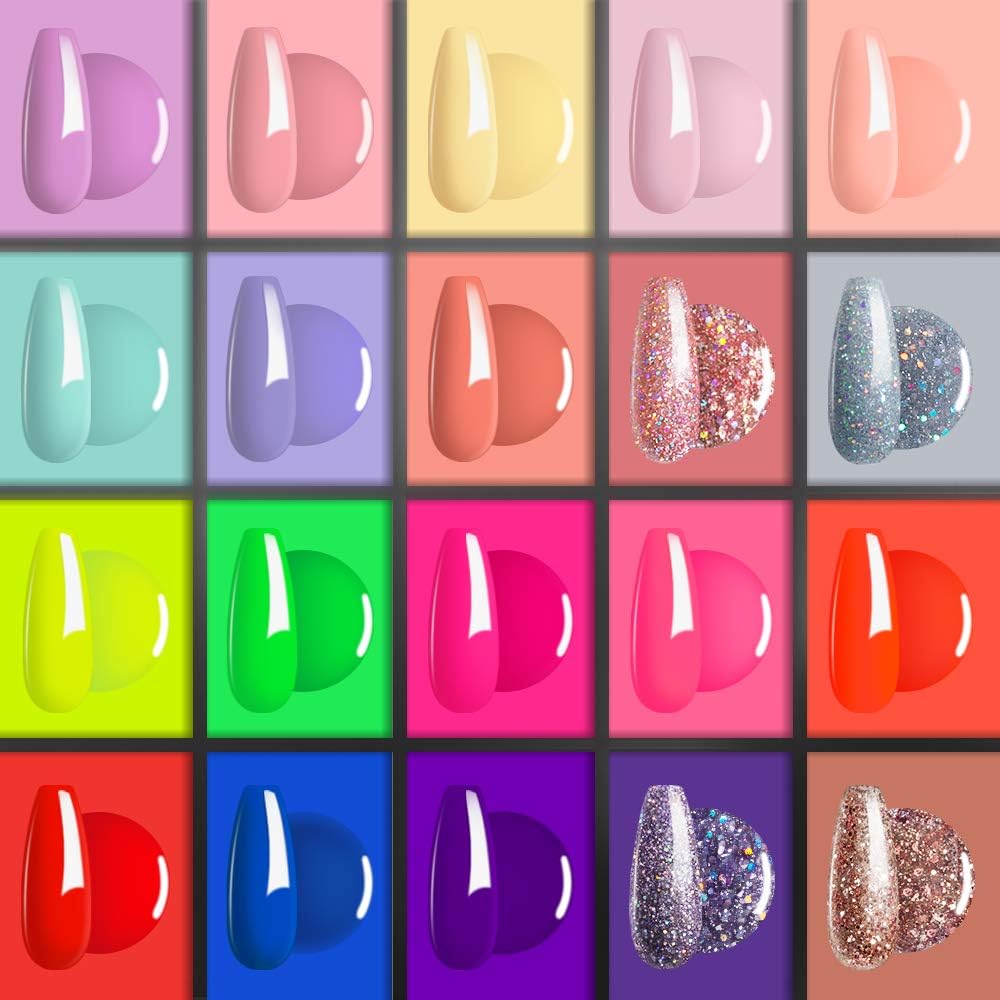 Beetles 20 Pcs Gel Nail Polish Kit, Modern Muse Collection Soak Off Nail Gel Polish Nude Gray Nail Polish Pink Blue Glitter Gel Polish Starter Kit with Glossy & Matte Top Coat and Base Coat : Beauty