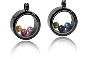 Africanbeads 2PCS 30MM Floating Charm Locket Necklace with 6 Freshwater Pearls,316L Stainless Steel Clear Glass Locket,Small Waterproof Living Memory Pendant for Women(Without Chain)