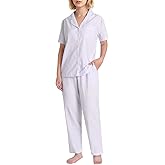 Pintage Women's Petite Pajama Set 2 Piece Cotton Seersucker Pjs