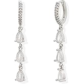 Sonateomber Silver Teardrop Huggie Hoop Earrings for Women,Cute Rhinestone CZ Dangle Earing Prom Wedding Fashion Jewelry Gift