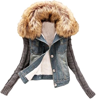 oversize faux shearling lined denim trucker jacket with removable faux fur collar