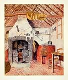 1905 Color Print Kate Greenaway English Chappell's Cottage Kitchen Rolleston - Original Color Print