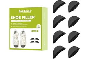 Bukihome Shoe Filler Insert - 4 Pairs Shoe Filler for Too Big Shoes, Heel Cushions for Women, Toe Inserts, Size Reducer Make Shoes Fit, Cushions for Women, Black, M