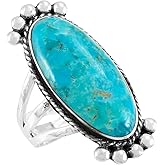 Turquoise Ring Sterling Silver 925 Genuine Gemstones Size 6 to 11