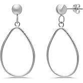 Sterling Silver Open Teardrop Dangle Hoop Earrings 5mm Bead Post Dangle Earrings for Women