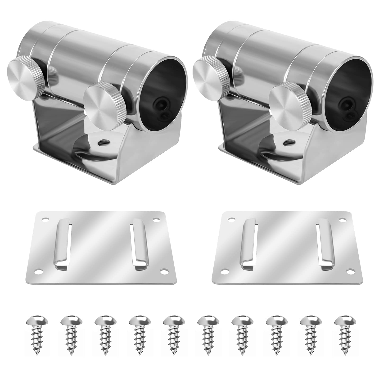 Iyowei 2 x Metal Parasol Brackets, Parasol Holder Clip with Mounting Plate and Screws for Balcony, Fishing, Garden, Diameter Less than 29 mm