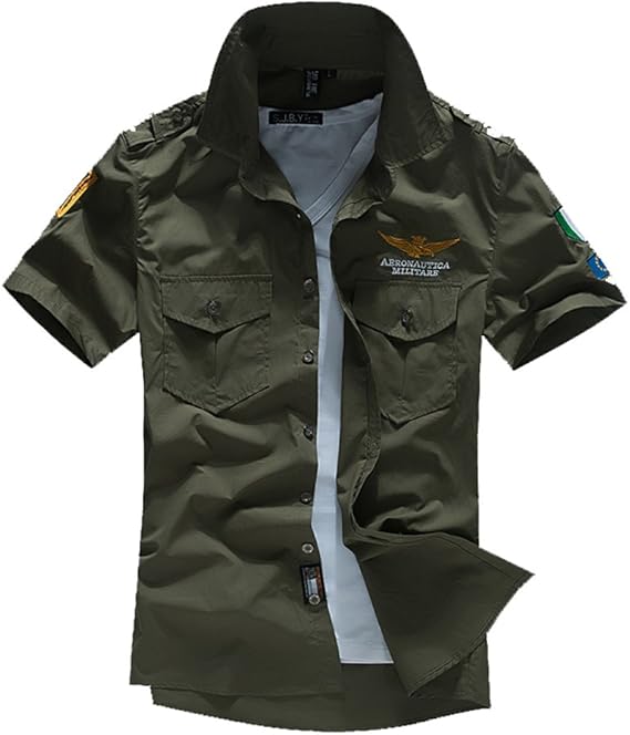 Amazon シャツ 半袖 メンズ 襟付き Ma 1 カジュアル シャツ 刺繍 ワッペン付き S ミリタリーグリン シャツ 通販