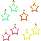 4Pcs Star Dangle Neon Earrings Acrylic Retro Earrings 80s Party Props Cute Rave Trendy Colorful Earring for 80s Costume Dancing Party