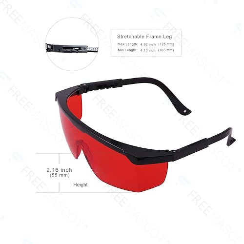 FREEMASCOT OD 4 190nm-540nm Wavelength Laser Safety Glasses for Typical 405nm, 450nm, 520nm, 532nm Laser Light for Hair Removal, Laser Treatment, Eye Protection Glasses (Red FREEMASCOT OD 4 190nm-540nm Wavelength Laser Safety Glasses for Typical 405nm, 450nm, 520nm, 532nm Laser Light for Hair Removal, Laser Treatment, Eye Protection Glasses (Red