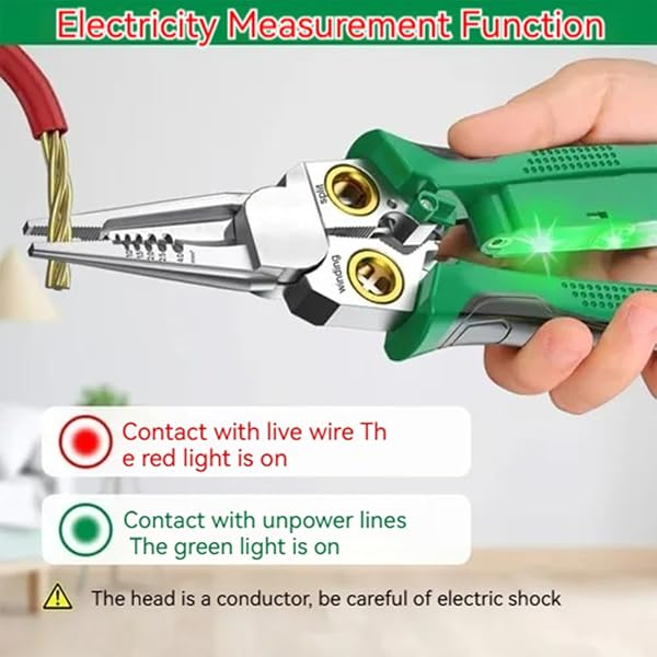 8 IN 1 WIRE STRIPPER WITH VOLTAGE TESTER, ELECTRIC PLIERS, 2025 NEW UPGRADE MULTI-FUNCTION ELECTRIC WIRE STRIPPING TOOL FOR CUTTING AND PULLING PLIERS, ELECTRICIAN REPAIR TOOL (GREEN)