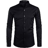 ZEROYAA Mens Hipster Solid Slim Fit Long Sleeve Mandarin Collar Dress Shirts