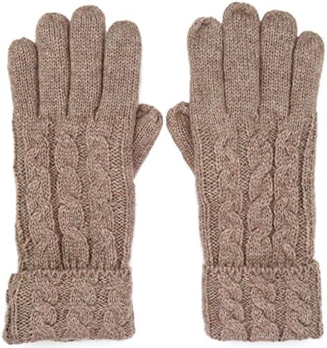 Women's Cable Knitted Wool Blend Winter Gloves with Fleece Lined
