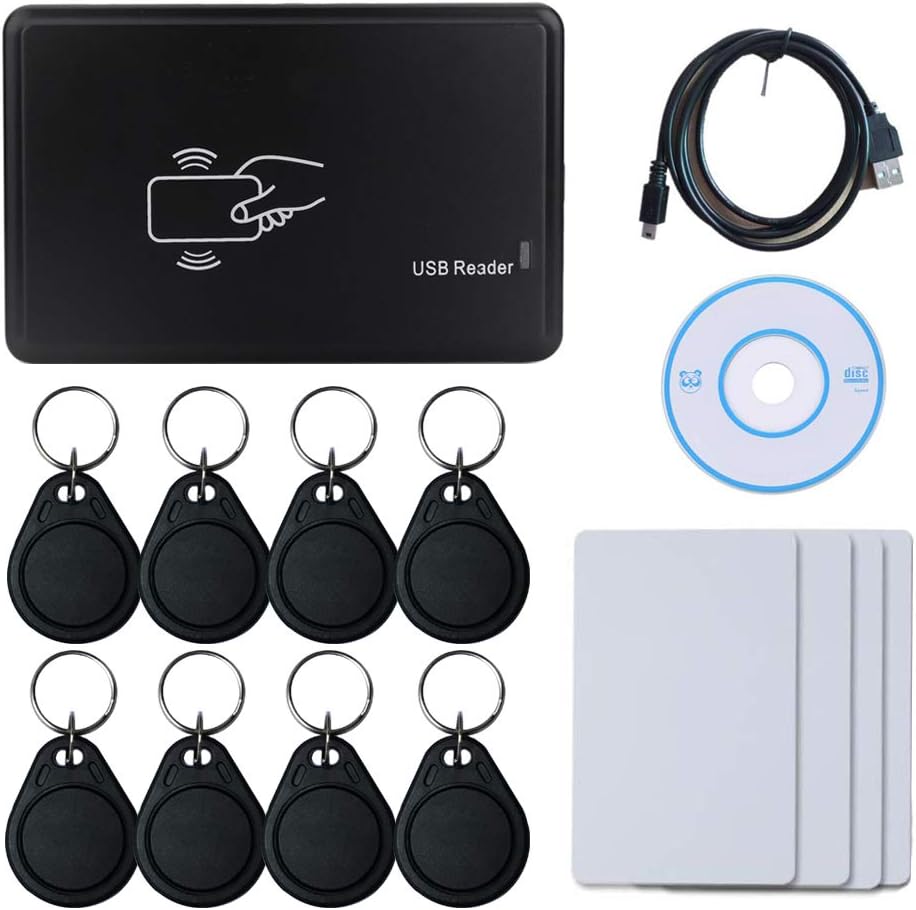Homsafe RFID Reader Writer 125khz RFID ID Cards Reader EM4100 Card Copier Duplicator with Readable& Rewritable Cards 8pcs Black EM4305 Fob Tags 4pcs EM4305 RFID Card