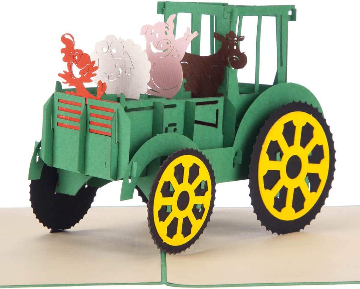 Cardology - Farm Animals Birthday Pop-Up Card, Green, 15 x 15cm