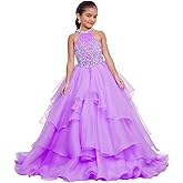 YEPQWD Little Girls' Organza Pageant Party Ball Gowns Flower Girls Pageant Dress