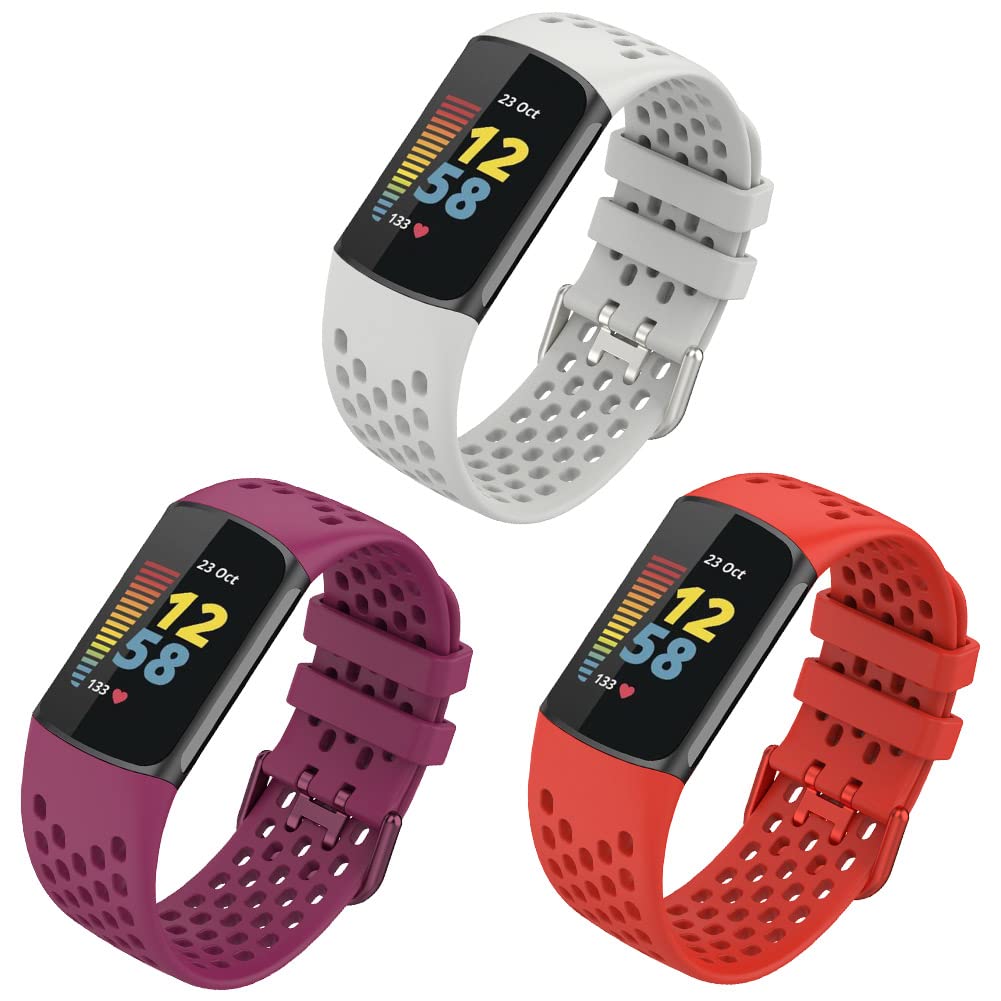 LiLuLa 3 pack Compatible with Fitbit Charge 5 strap for Women Men,Breathable Soft Silicone Adjustable Replacement Sport Wristband for Fitbit Charge 5 Band Accessories - Multi Colours