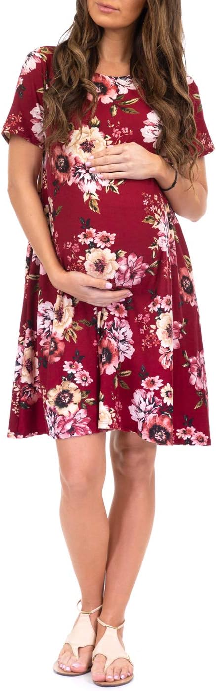 Mother Bee Maternity Women’s Maternity T Shirt Dress with Pockets