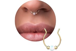 Fake White Opal Gold Septum Cuff - 20G Non-Piercing 14k Gold-Filled Opal Septum Ring Jewelry - 8mm Diameter Beautiful And Sty
