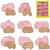 Pofflujent Transportation Vehicle Cookie Cutters with Plunger Stamper 8 Piece Construction Vehicles Cookie Cutters Set Car Cookie Mould Set for Party Baking and Decoration (Engineering Vehicles)