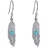 Feather Earrings 925 Sterling Silver Turquoise/Moonstone Dangle Earrings Iindian Native American Jewelry Western Gifts for Women Birthday