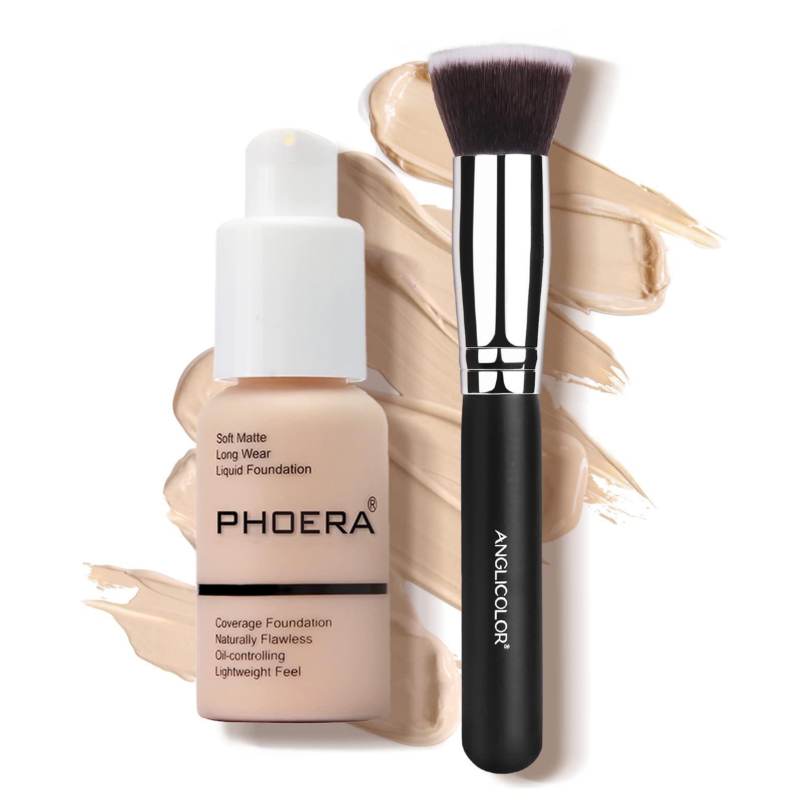 30ml Foundation Liquid, Foundation Full Coverage 24HR Matte Oil Control Concealer Liquid Foundation With foundation Brush,Soft Matte Full Coverage Foundation and Concealer (101, 30ml)