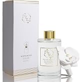 Pretty Valley Home Reed Diffuser Set, White Orchid Ceramic Flower Frangrance Diffuser 6.76 fl. oz / 200ML, Home Reed Diffuser for Bathroom Office Bathroom Living Room Decor