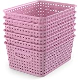 WYT 6-Pack Plastic Small Shelf Storage Weave Baskets Organizing for Cabinets and Pantries, Lavender Purple