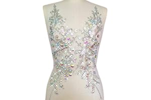 SUCCI SHAN Sew on Sequin Crystal Rhinestones Beaded Clothes Appliques and Back Patches for Sewing Clothes Wedding Bridal Dress Decorative (AB, 12x21 inch)
