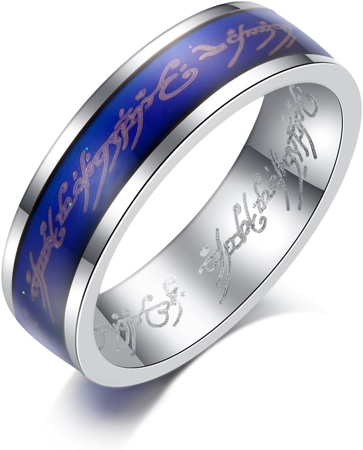 6mm Lord of The Rings Fan Emotional Color Changing Body Temperature Mood Ring Stainless Steel Fashion Women Men Wedding Band Gifts