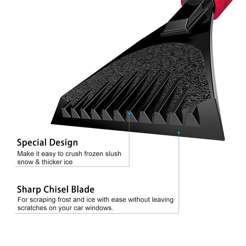 4 pcs Snow Ice Scraper for Car and Universal Car Seat Belt Pads Cover Snow Scraper Tool with Blade Indestructible Windscreen Snow Frost Scrape Tools (Black) (Red)
