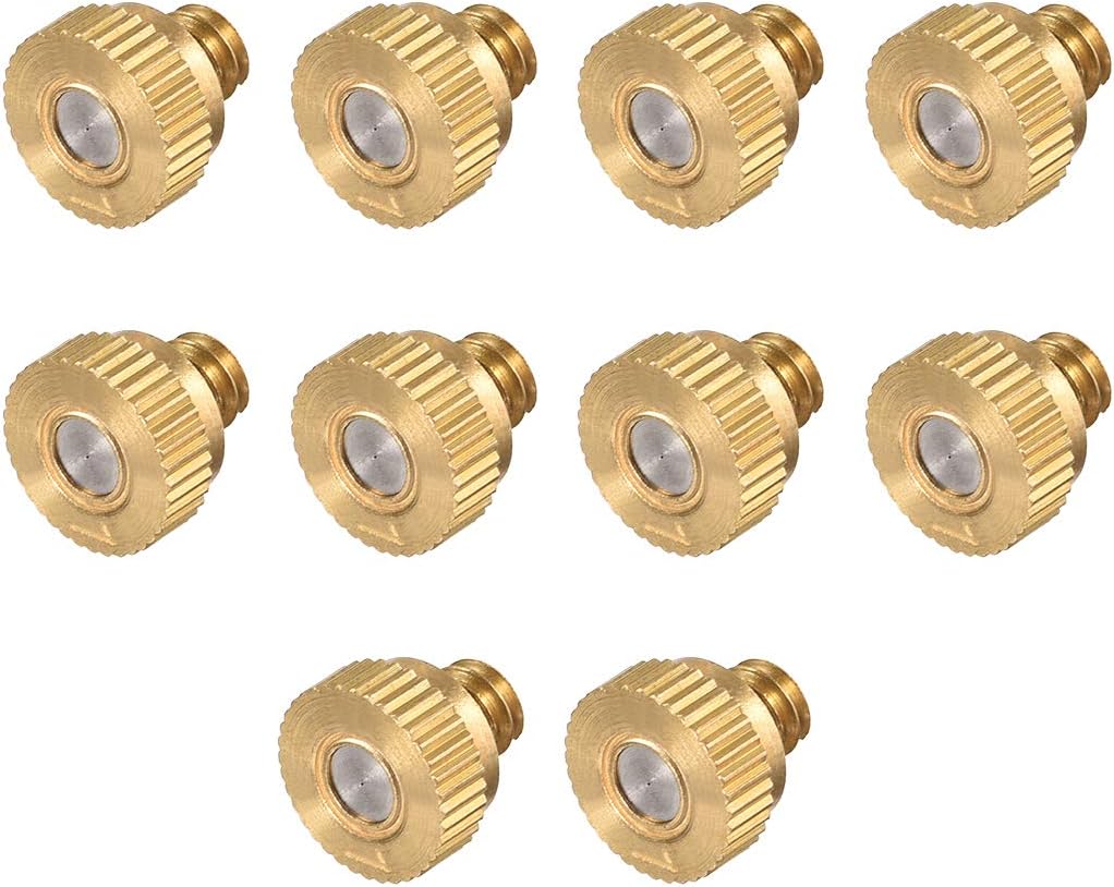 sourcing map Brass Misting Nozzle - 10/24 UNC 0.1mm Orifice Dia Replacement Heads for Outdoor Cooling System - 10 Pcs