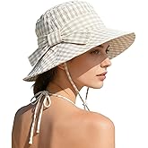 Women's Summer Plaid Sun Hat 100% Cotton Beach UV Protection Fishing Hat