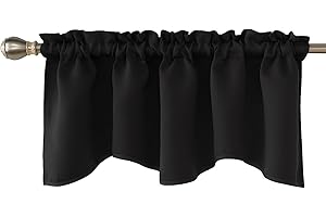 Deconovo Black Kitchen Valances for Windows, Blackout Window Valance for Living Room, Bathroom, Rod Pocket Valance Curtains (52x18 Inch, Black, 1 Panel)