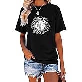 MaQiYa Womens Cute Sunflower Graphic Printed Tee Shirts Vintage Short Sleeve Cotton Shirts Tops