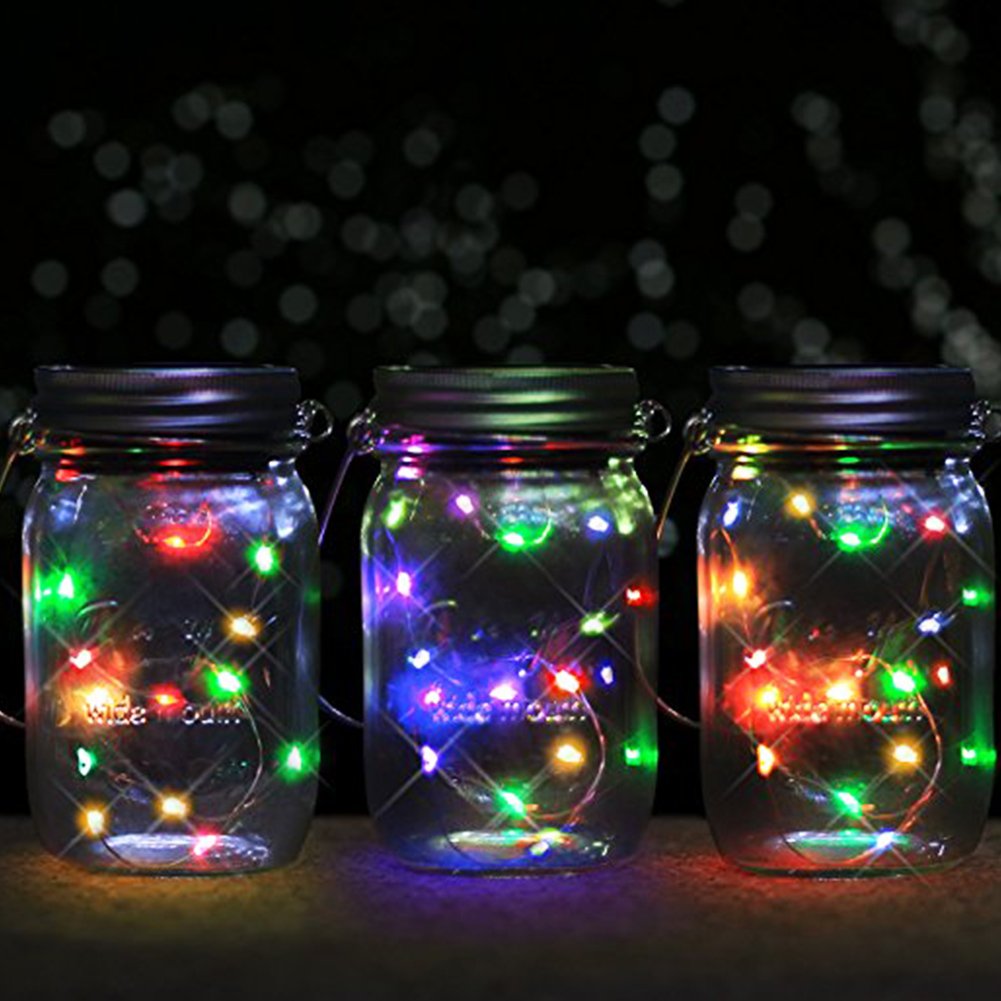 Solar Mason Jar Lights Lids Rubikliss 3 Pack 10 LED Solar Fairy Lights Lids for Wedding Christmas Holiday Party Decorative Lighting Regular Mouth Jars (Multi-Color)