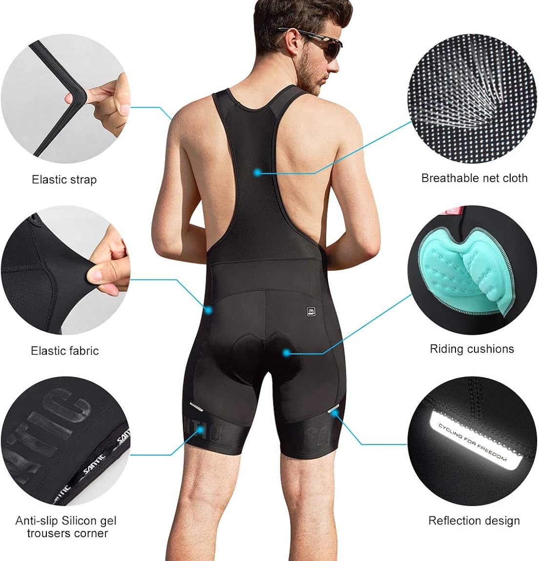 Santic Bib Cycling Shorts Mens 4D Padded Bicycle Breathable Half Pants Mountain Road Bib Bike Shorts: Clothing
