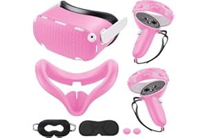 KANG YU Compatible with Oculus Quest 2 Accessories, Silicone Face Cover, VR Shell Cover,Compatible with Quest 2 Touch Controller Grip Cover,Protective Lens Cover,Disposable Eye Cover. (Pink)